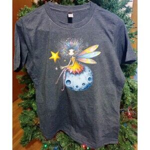 Girl's Whimsical's Fairy On The Moon Handmade Graphic T-Shirt Sz XL (14/16)  SS